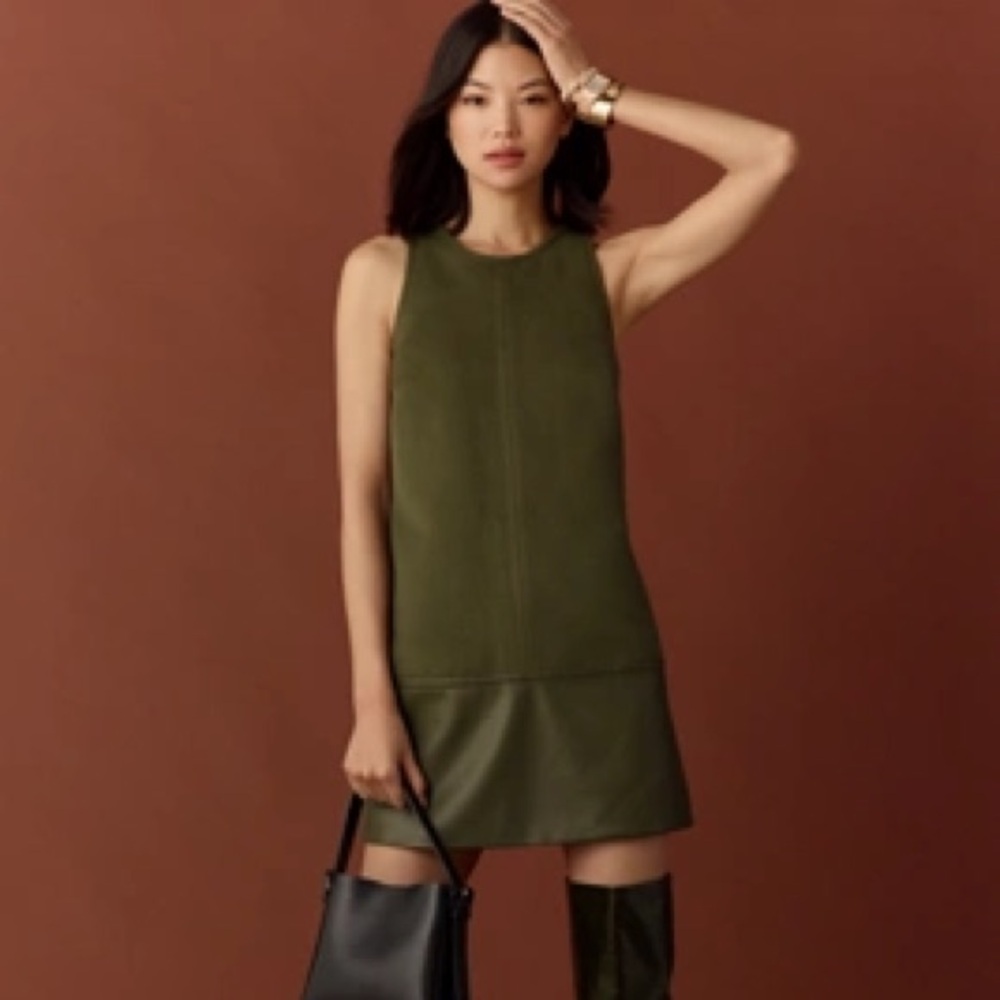 NWT Anthropologie Olive Green Sleeveless Shift Dress (Fall/Winter fabric)